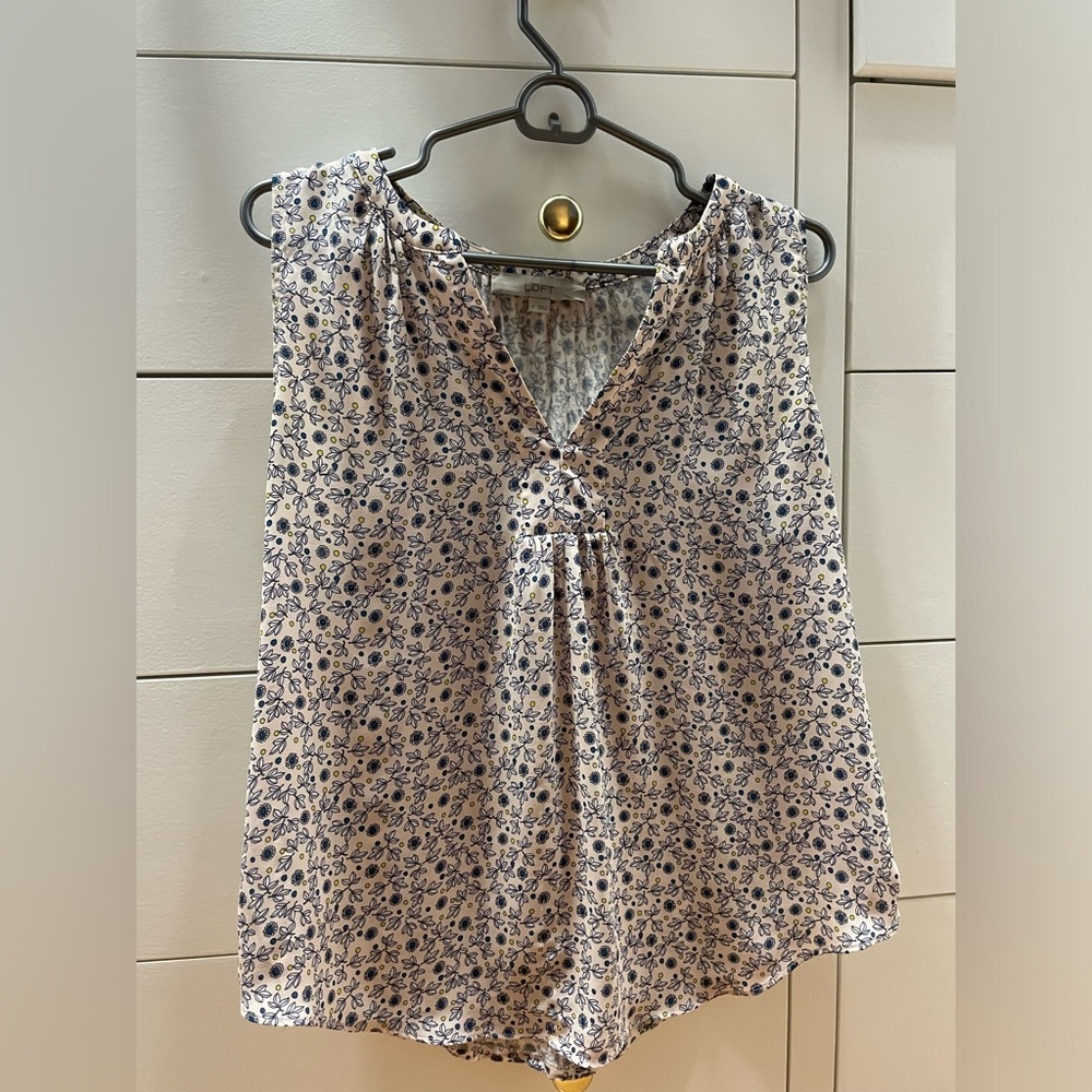Loft Pink Floral Button-front Tank, Small M, Mixed Media